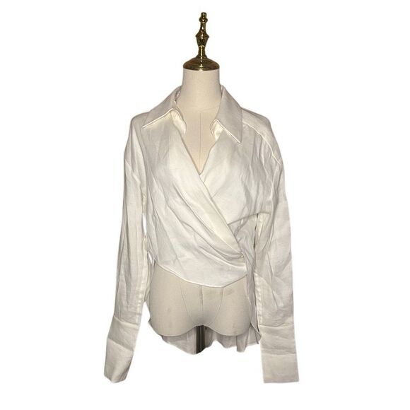 Gauge 81 White Long Sleeve Sabinas Wrap Top Size S High Low Linen Blend